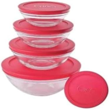 Imagem de Potes de vidro com tampas brancas, hermeticos, para cozinha e alimentos, resistentes, 5 pecas, completos.