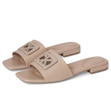 Imagem de Calvin Klein Sandália rasteira feminina Tavia, Marrom claro espelhado metálico, 36