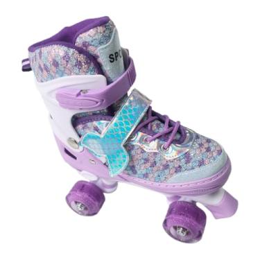 Imagem de Serounder Patins Femininos Com Roda Piscante Ajustável, Deslizamento Suave, Proteção Tripla, Sapatos de Patins para Meninas M (7,87-8,86 pol.) (S)