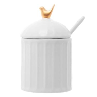 Imagem de Açucareiro de Cerâmica Colibri Com Colher e Tampa Branco 7x7x10,5cm - 