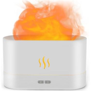 Imagem de Difusor de Aroma com óleos essenciais Ultrassônico com Formato de Chama, Umidificador de Ar 180ml, Iluminação LED Vermelho e Azul, Aromaterapia, Proteção Contra Falta de Água, Branco