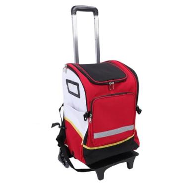 Imagem de WALFRONT Mochila de Rolamento Com Rodas Bolsa de Ferramentas de Rolamento para Escola Com Rodas Pano Oxford para Limpeza Com Tiras Reflexivas Haste de Tração de para Múltiplas (Vermelha)