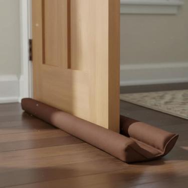 Imagem de Veda Porta Rolinho em Tecido Protetor Duplo – Isolamento Térmico e Acústico Protege Contra Insetos e Luz - 80 cm Marrom Preto (Marrom, 80 cm)