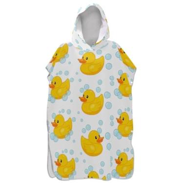 Imagem de Joisal Poncho de surfe para trocador adulto toalha de banho com capuz bonito plus size homens mulheres poncho com capuz fofo amarelo pato branco