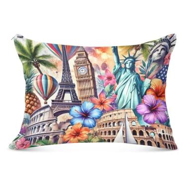 Imagem de Capa de almofada decorativa colorida com zíper grande arte de viagem longa King Queen tamanho padrão fronhas fofas grandes para decoração, tamanho do corpo, 53 cm x 137 cm