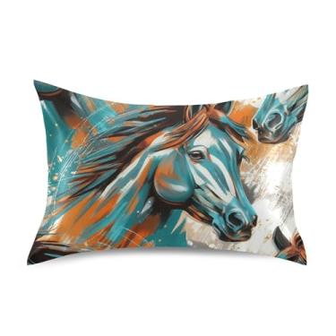 Imagem de Wild Horse Teal Orange Standard King Queen Fronhas de Cetim Estampa Refrigerante Cama Macia Fronha King Size 101,6 cm x 50,8 cm