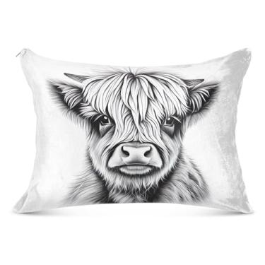 Imagem de Linda fronha de flanela de vaca Highland preta branca com zíper para o corpo fronha padrão queen king fronha de cama luxuosa, tamanho king, 50,8 cm x 101,6 cm