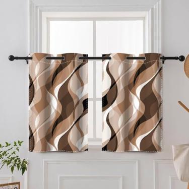Imagem de DORCEV Cortinas blackout marrons para sala de estar quarto decoração café bronze abstrato geométrico linhas onduladas cortinas janela cortinas modernas minimalistas cozinha pátio janela tratamentos