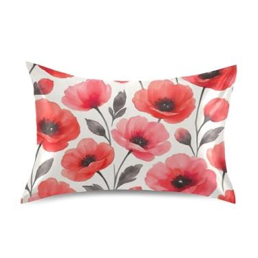 Imagem de Fronhas de cetim para cabelo aquarela flores vermelhas rosa padrão Queen King fronhas personalizadas decoração de cama fronha tamanho padrão 66 cm x 50 cm