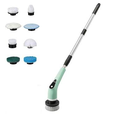 Imagem de Escova de limpeza rotativa elétrica multifuncional, com 8 escovas de limpeza e 5 configurações de velocidade, alças longas e curtas ajustáveis, esfregão elétrico para banheiras de banheiro, azulejos e