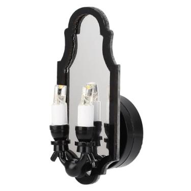 Imagem de Alomejor Lâmpada de Parede Espelhada na Cabeça Dupla, Moldura Preta Com Luz LED para Casa de Bonecas, Escala 1:12, Decoração Ideal para Espelho de Boneca, Bateria CR1632 Incluída
