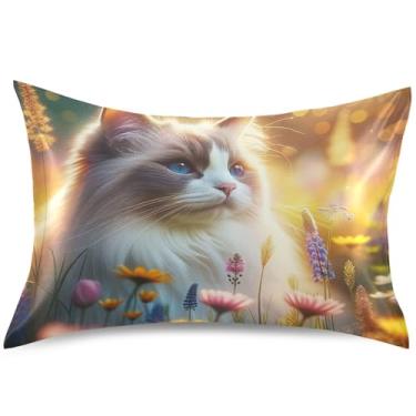 Imagem de Lindas capas de almofada de cetim de gato Ragdoll para cabelo King Queen Standard Slip Cute Cooling Pillow Slip Home Bed Pillow Sham, tamanho padrão, 66 cm x 50 cm