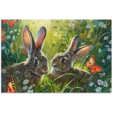 Imagem de Quebra-cabeça de prado com pintura de coelhos, 1000 quebra-cabeças para adultos, brinquedo de arte, arte, quebra-cabeça, elefante branco, presentes engraçados, 75 x 40 cm
