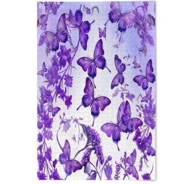 Imagem de Quebra-cabeça de borboletas flores roxas para adultos 1000 peças, jogo engraçado criativo para adultos pintura de arte animal, 1000 peças, 75 x 50 cm