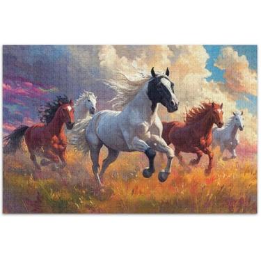 Imagem de Quebra-cabeça de pintura de cavalos de corrida 1000 peças para adultos arte brinquedo pintura quebra-cabeça colorido engraçado, 29,5 x 19,7 polegadas