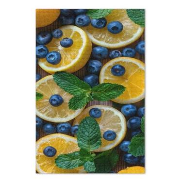 Imagem de Quebra-cabeças de folhas de hortelã e mirtilo fresco 1000 peças para adultos, quebra-cabeças difíceis para adultos, jogos divertidos para adultos