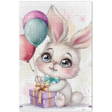 Imagem de Quebra-cabeça de coelho fofo de desenho animado para adultos 1000 peças, presentes para jogo de elefante branco, quebra-cabeça exclusivo, brinquedo artístico, 75 x 40 cm