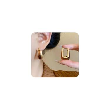 Imagem de Brincos de argola simples em forma de U de ouro para mulheres na moda brinco quadrado de acrílico geométrico festa casamento aniversário declaração acessório, Large, Liga de aço, Sem pedra preciosa