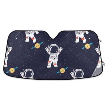 Imagem de Guarda-sol de carro estrela aeroespacial de astronauta fofo personalizado para para-brisa retrátil dobrável capa de para-brisa automotiva protetor solar M, 139.7 cm x 70.1 cm