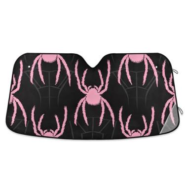 Imagem de Guarda-sol preto de teia de aranha rosa personalizada para para-brisa de carro retrátil dobrável caminhão persianas de carro para protetor de janelas dianteiras M, 139,7 cm x 70,1 cm