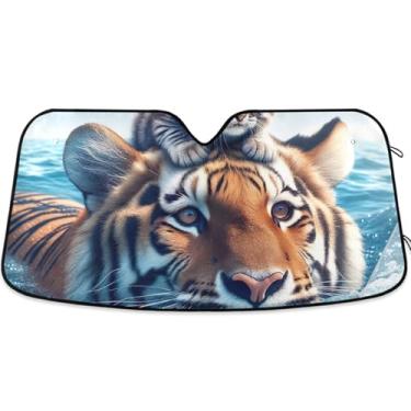 Imagem de Toldo de sol personalizado fofo tigre gatinho gato para para-brisa de carro bonito dobrável universal caminhão carro para protetor de janela frontal S, 134,6 cm x 59,7 cm