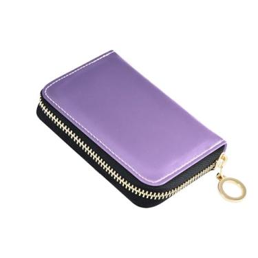 Imagem de Carteira feminina com zíper e porta-cartões com bloqueio de RFID, couro para viagem, dinheiro, bolso para moedas, violeta, malva, gradiente, ombré