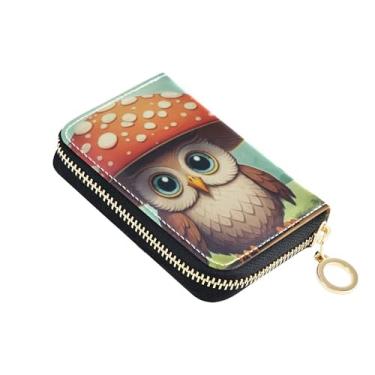 Imagem de Carteiras de cartão de crédito com bloqueio de RFID, linda carteira de couro feminina com zíper e porta-chaves, coruja fofa, engraçada