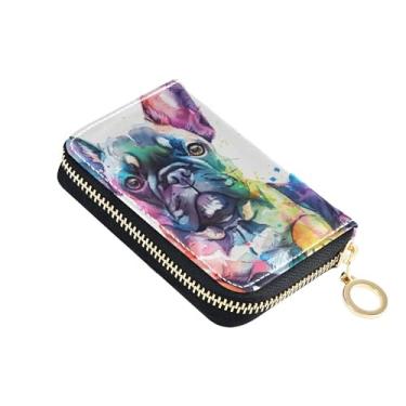 Imagem de Carteira feminina de couro com bloqueio de RFID com zíper e zíper buldogue francês