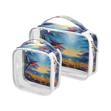 Imagem de GAIGEO Conjunto de 2 sacos de higiene pessoal transparentes para cervos da floresta de Natal de inverno, bolsa de cosméticos portátil com alça, bolsa de viagem para produtos de cabelo, Fantasy World
