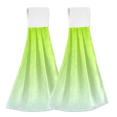Imagem de Joitme Toalhas de mão penduradas para cozinha e banheiro, verde-limão claro ciano gradiente toalhas de lã coral com laço de fita mágica, pano de limpeza de secagem rápida ultra absorvente macio