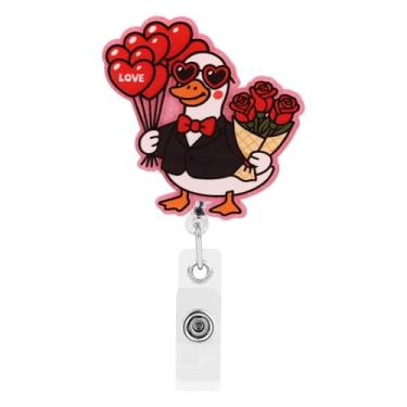 Imagem de Porta-Crachá Retrátil de Acrílico com Estampa de Flor Ganso e Coração, Clipe Tipo Jacaré Ideal para Identificação Enfermeiros Professores Médicos e Funcionários Escritório