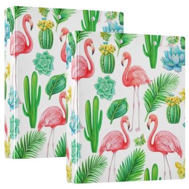 Imagem de Fichários de 3 anéis tropicais de flamingos rosa personalizados de 3 cm comporta 200 folhas, 3 pastas de anéis, fichário de escritório, 31,5 x 27 x 6 cm, 1 pacote