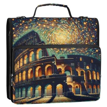 Imagem de Fichários básicos de 3,8 cm, 3 anéis, coliseu, noite estrelada, romano, organizador com zíper, portfólio, comporta 500 folhas com alça bolsa escolar