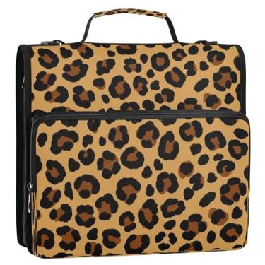 Imagem de Bolsa para fichário de leopardo marrom vintage 3 cm, organizador de portfólio com zíper, grande pasta de armazenamento de documentos com alça de ombro para escola, escritório, viagens