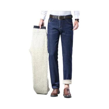 Imagem de Calças Jeans Térmicas De Inverno Para Homens Em Lã De Veludo Espessas 