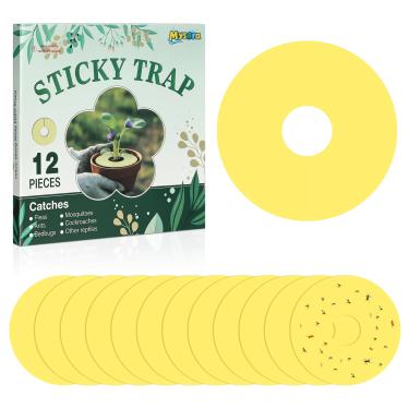 Imagem de Mysora 12 armadilhas para moscas de frutas, anel amarelo, armadilhas adesivas para insetos rastejantes, mosquitos, pulgões, moscas brancas, tripes seguros para ambientes internos e externos em vasos
