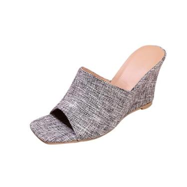 Imagem de Chinelos femininos de verão com boca de peixe salto cunha estilo casual com bico redondo para conforto ao ar livre e interno, Cinza, 38