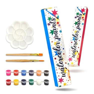 Imagem de hapray Conjunto de tintas acrílicas para crianças, tintas laváveis de 12 cores com 5 bandejas de desenho e 10 pincéis de madeira, mini kit de tinta aquarela para adultos, kit de artesanato de Natal de