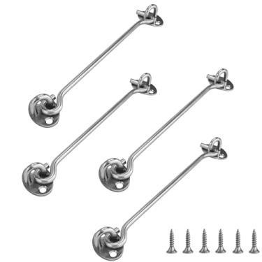 Imagem de AUXBC 2 peças de trava de gancho de 20 cm, trava deslizante de porta de celeiro de aço inoxidável para galpão de garagem, tampa de segurança resistente, suportes silenciosos, trava longa, prata