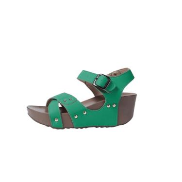Imagem de Sandália feminina fashion casual primavera e verão praia versátil bico redondo bico aberto tira sola grossa, Verde, 38