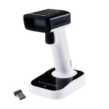 Imagem de ScanAvenger 1D portátil sem fio com suporte scanner de código de barras Bluetooth: scanner manual 3 em 1, sem fio, pistola de digitalização recarregável para inventário (1D e 2D com visor LCD e