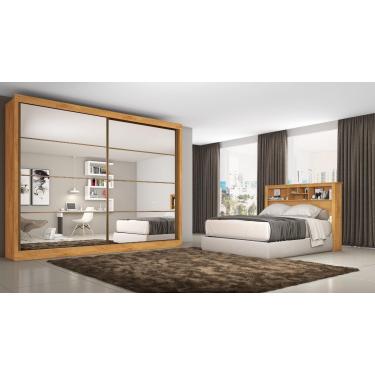 Imagem de Armário Casal Mademarques Sevilha 2 Portas Correr com Espelho Peroba/Off White