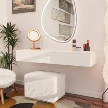 Imagem de Escrivaninha Penteadeira，Penteadeira Com Gaveta 100CM Console Camarim Com Corrediças Metalicas(Branco)