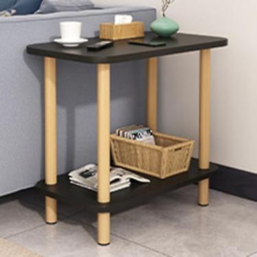 Imagem de Mesa de cabeceira moderna para quarto, mesa de cabeceira aberta de 2 camadas, mesa de cabeceira alta de madeira, escorregador silencioso, mesa lateral pequena para espaços pequenos, com pernas de