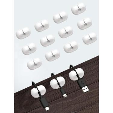 Imagem de Clipes de suporte de cabo, 12 peças de clipes autoadesivos para gerenciamento de cabos - organizador de cabos para mesa/escritório/casa, suporte de fio para cabos USB/carregador/mouse/PC (branco, 1 x