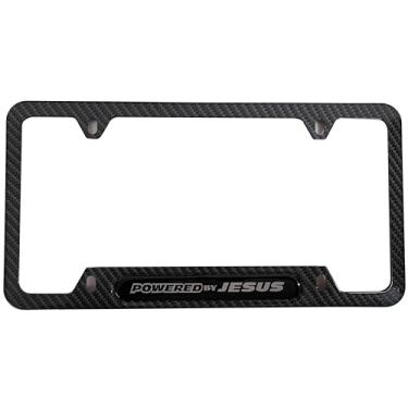 Imagem de Suporte para moldura de placa de carro Powered by Jesus em aço inoxidável 1 peça (fibra de carbono)