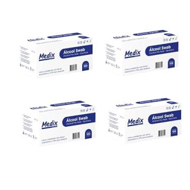 Imagem de Lenços Umedecidos Saches Álcool Swab 70% Caixa Com 100 Unidades - Kit Com 4 Caixas