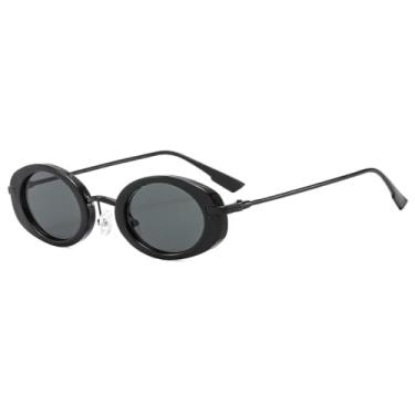 Imagem de HCHES Óculos de Sol Femininos Retro com Armação Oval Gradiente e Pequena, Estilo Casual e Masculino, Proteção UV400 (Preto)