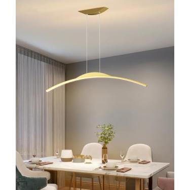 Imagem de Luminária pendente curva moderna de LED, lustre de cozinha com altura ajustável de 100 cm, luminária de teto preta dimerizável para mesa de jantar com controle remoto, luminária de embutir d