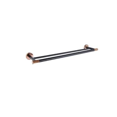 Imagem de Acessórios de banheiro ouro rosa e preto ferragem barra de toalha rack suporte de papel higiênico toalha roupão gancho saboneteira escova de vaso sanitário, anel de toalha B (barra de toalha dupla)